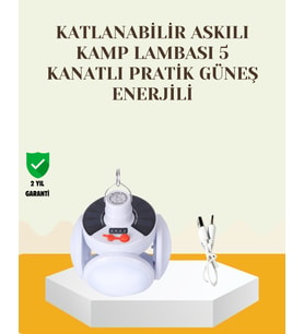 Northcity Güneş Paneliyle Şarj Olan Katlanabilir LED Çadır Lambası – 5 Kademeli Aydınlatma