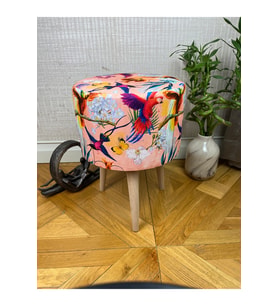 Papağan Desenli Modern Puf Bench Oturak Tabure