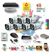 7 Kameralı IP Set - Yapay Zeka Özellikli Gece Renkli Gösteren Sesli 6 Warm Ledli 4K FULLHD IP Güvenlik Kamerası Seti 4386WS