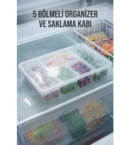5 Bölmeli Şeffaf Buzdolabı İçi Düzenleyici & Kapaklı Dondurucu Saklama Kabı (24x38 cm)