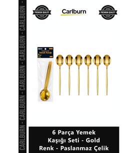Özel Üretim Lüks Kaliteli Şık Modern Sofra 6 Parça Yemek Kaşığı Seti Gold Renk Paslanmaz Çelik