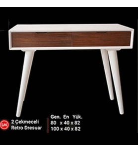 Dresuar 13503 Torna Model Kayın RETRO ayak MDF tabla Beyaz CEVİZ uyum El Yapı (Beyaz - Ceviz)