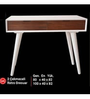 Dresuar 13503 Torna Model Kayın RETRO ayak MDF tabla Beyaz CEVİZ uyum El Yapı (Beyaz - Ceviz)