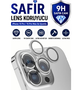 iPhone 15 Pro / 15 Promax Beyaz Titanyum Metal Kamera Lens Koruyucu Safir Cam Ultra Net HD