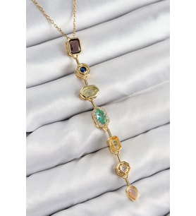Pirinç Renkli Zirkon Taşlı Model Gold Renk Kadın Y Kolye - TJ-BKO10439