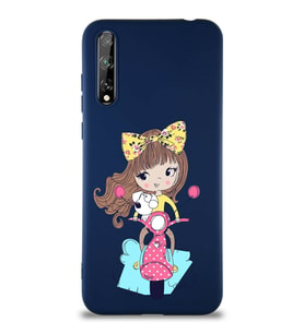 Huawei Y8P Soft Premier Kapak Vespagirl Tasarımlı Silikon Kılıf - Lacivert (Şeffaf)