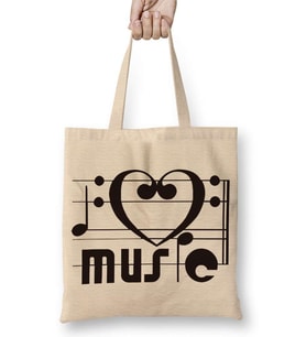 I Love Music Muziği Seviyorum Müzik Bez Çanta Uzun Saplı