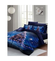 Yılbaşı Nevresim Takımı (Lastikli Çarşaflı) Çift Kişilik %100 Pamuk Saten Starry Tree