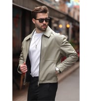 Basic Oversize Deri Ceket - Çift Fermuarlı İkonik Tasarım (Su Yeşili)