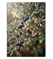 Zeytin Dalı ve Siyah ve Yeşil Zeytin Taneli Dekoratif Kanvas - Mdf Ahşap Tablo
