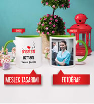 Anestezi Uzmanına Hediye Anestezi Uzmanı Kupa Bardak Yeşil Fotoğraflı