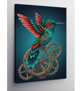 Kanvas Tablo Hummingbird ve Dişli Çarklar