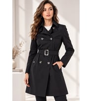 Dewberry Kadın %100 Polyester Trençkot Lacivert Z9642 Günlük Dış Giyim, Katmanlı Kombin, Şehir ve Ofis Stili