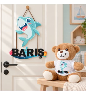 Kişiye Özel Bebek Kapı Süsü (Peluş Ayıcık Hediyeli) – Baby Shower / Hastane Odası