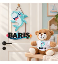 Kişiye Özel Bebek Kapı Süsü (Peluş Ayıcık Hediyeli) – Baby Shower / Hastane Odası