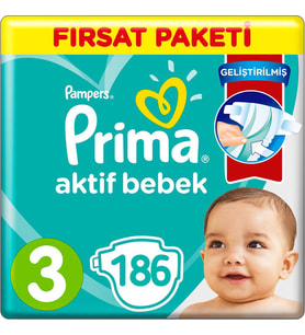 Prima Bebek Bezi Aktif Bebek 3 Beden 6-10 Kg 3*62 186 Adet