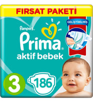 Prima Bebek Bezi Aktif Bebek 3 Beden 6-10 Kg 3*62 186 Adet
