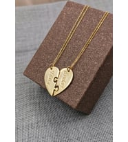 Kişiye Özel Çift Kalp Puzzle İsim Kolye 925K Gümüş (Gold) Couple Hediye Takı