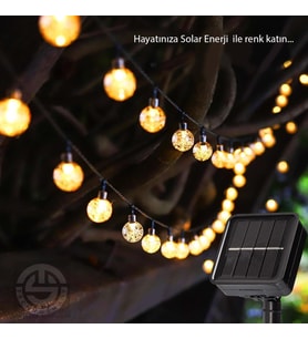 TechnoSmart 30 Ledli Solar Kristal Baloncuklu Top Bahçe Aydınlatma Dekorasyon GüneşEnerji Sarı ışık 
