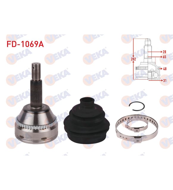 AKS KAFASI SOL-SAG ON DIS ABSLI 48 DIS 28X31X65 UZUNLUK 202mm FORD
