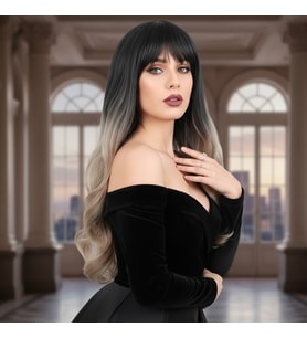 Kahküllü Uzun Daalı Fiber Sen Peruk / Siyah / Küllü Bebek Sarı Ombreli