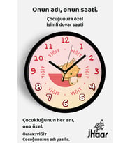 İsme Özel Sevimli Tilki Çocuk Odası Duvar Saati Orta Boy 30 cm Siyah Camlı Sessiz