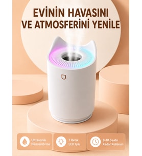 Ha Nemlendirici Buhar Makinesi Aromaterapi LED Işıklı Oda Nemlendirici