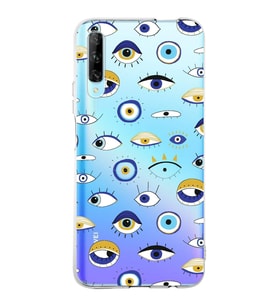 PrintiFy Huawei P Smart Pro ile Uyumlu 1mm Slim Fit Nazar Boncuğu 2 Baskılı Şeffaf  Kılıf