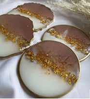 Epoksi 4 lü Bardak Altlığı Takımı (Beyaz-Kahve)