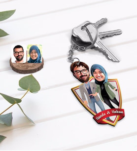 BK Gift Kişiye Özel İsimli Sevgililer Karikatürlü Ahşap Anahtarlık-60