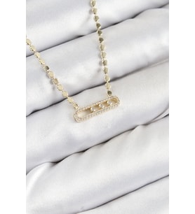 Pirinç Zirkon Taşlı Messika Model Ezme Zincir Gold Renk Kadın Kolye - TJ-BKO10391