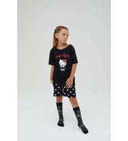 Kız Çocuk Kollu Şortlu Pamuklu Pijama Takımı (Siyah)