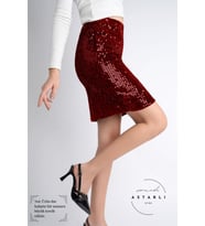 Sermoda 47 cm 170 Pullu Mini Etek Kırmızı