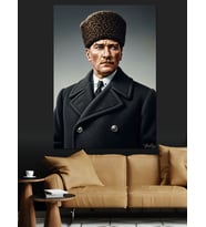 Siyah Kalpaklı Atatürk Portresi Dekoratif Kanvas - Mdf Ahşap Tablo