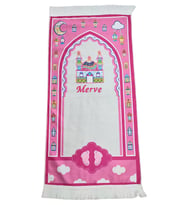 Pembe Kabe Desenli Kız Çocuk Isimli Seccade , Namazlık - 40x95 Cm (Mavi)