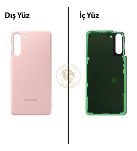 Samsung Galaxy S21 Pembe Renk Arka Kapak Arka Cam Batarya Kapağı Pil Kapağı Lazer Kesim Back Cover Galaxy S21 Uyumlu