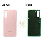 Samsung Galaxy S21 Pembe Renk Arka Kapak Arka Cam Batarya Kapağı Pil Kapağı Lazer Kesim Back Cover Galaxy S21 Uyumlu