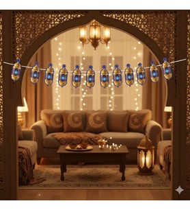 140 x 17 cm Ramazan Dekoratif Mavi Kandil Süs - Ramazan Duvar ve Asma Dekoru