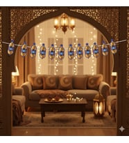 140 x 17 cm Ramazan Dekoratif Mavi Kandil Süs - Ramazan Duvar ve Asma Dekoru