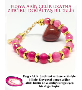 Fuşya Akik Çelik Uzatma Zincirli Doğaltaş Bileklik Marron Doğaltaş (Fuşya-Pembe)