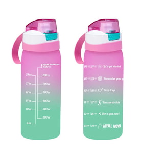 Porsima 161646-161 Su Şişesi - Motivasyon Su Matarası - Plastik Renkli Suluk Pembe 1lt