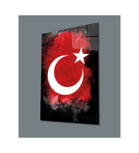 Miyrem Glasses Collection -A1^#  Siyah ve Kırmızı Fonlu Ay Yıldız Cam Tablo (Çok Renkli)