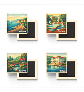 Yalova - Baskılı Buzdolap Magneti Kare - 9x9 cm - 4 Adet
