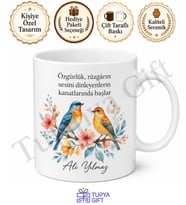 Kuş Temalı Kişiye Özel Baskılı Kupa Bardak Hediye Porselen Mug