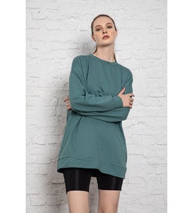 MyBen Unisex Uzun Kollu İki İplik Yaprak Yeşili Oversize Sweatshirt İRF060