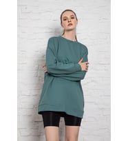 MyBen Unisex Uzun Kollu İki İplik Yaprak Yeşili Oversize Sweatshirt İRF060