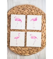 Doğal Taş Bardak Altlığı 4'lü Set 10x10x1 Cm - Filamingo Baskılı Doğaltaş