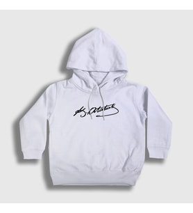 Presmono Unisex Çocuk Beyaz Kemal Atatürk İmzalı Kapüşonlu Sweatshirt 421510tt (Beyaz)