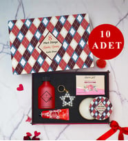 Kadınlar Günü 10’lu Set  Dekoratif Ahşap Kutu, Kolonya, Vücut Kremi, Güzellik Sabunu, Anahtarlık, Mum,