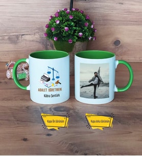 Adalet Öğretmeni Kupa Bardak Yeşil Fotoğraflı Öğretmenler Günü Hediyesi